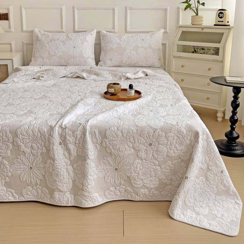 2025新款全单棉床盖三件套棉棉床绗缝盖毯纯色夹刺FUyao202绣榻榻,床上用品,床裙,淘宝优惠券,粉丝福利购,淘宝优惠卷