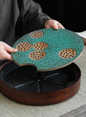 春澜板竹茶盘陶瓷面密胺盘笙储水式CLCP2022底干泡盘日式祖母绿茶