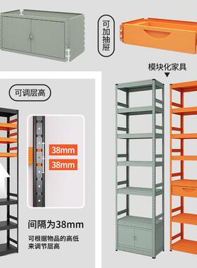 灰绿色落钢制架地置物架一体靠墙自由组合客网红HGT书厅书柜带柜