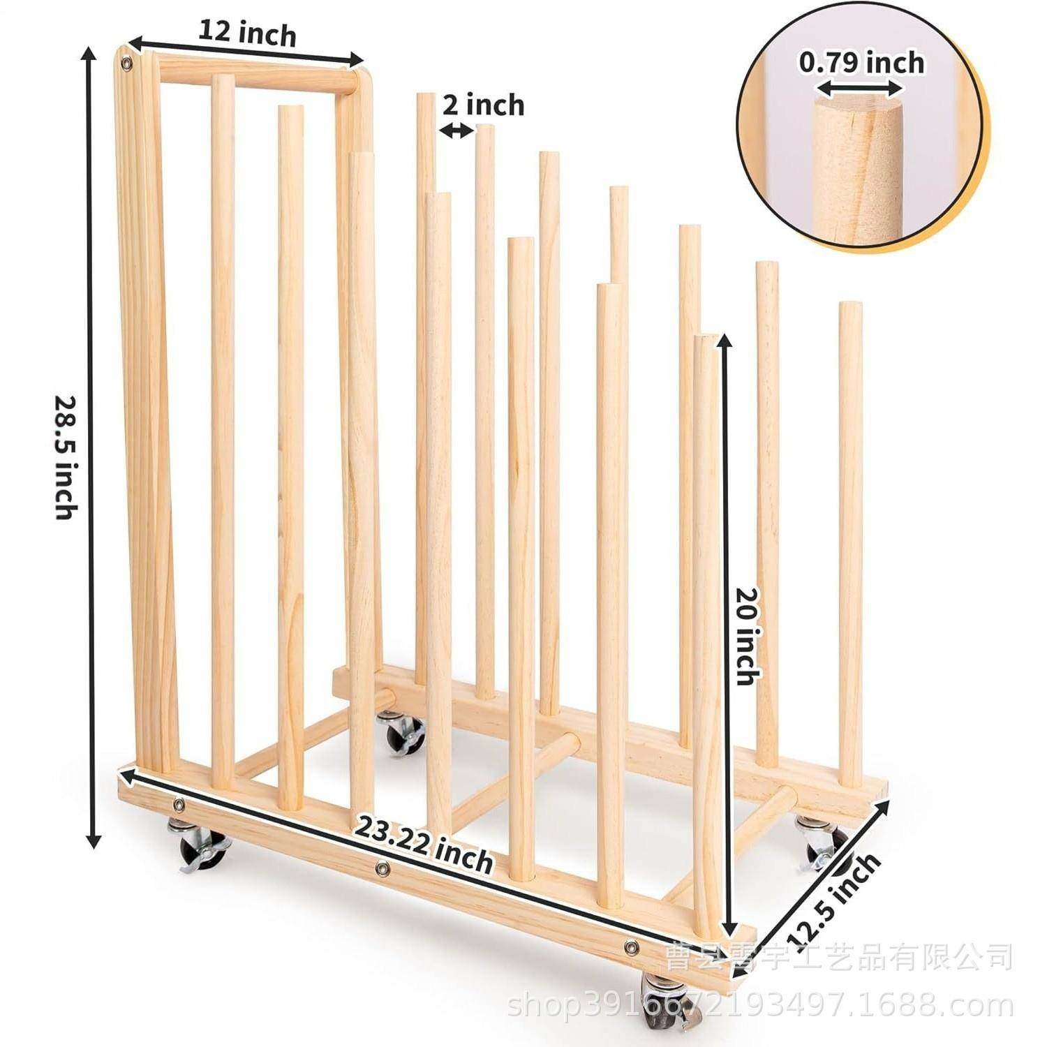 木质画画作置物架品晾干架架带轮可移动木制物画板收纳滑油画艺术