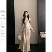 自由旅者 极简圆领修身 针织衫 1XTWO 套装 女气质百褶半身裙两件套