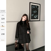 1XTWO 精简衣橱 气质撞色格纹拼接毛呢大衣女设计感宽松廓形外套