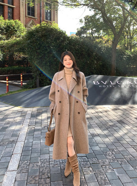 1XTWO 摩登都会 1OO绵羊毛双面呢大衣女高级气质中长款毛呢外套