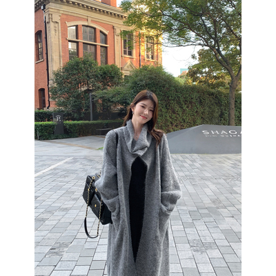 1XTWO 松弛有度 两穿法/气质围脖领毛衣外套女宽松翻领长款大衣
