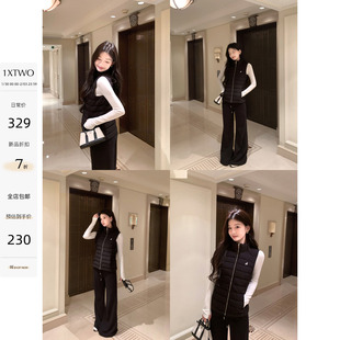 1XTWO 轻绒排骨 白鸭绒立领羽绒服马甲女拉链修身短款马夹外套