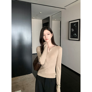 1XTWO  温暖对白 气质半开领长袖针织衫女黑色修身内搭打底上衣