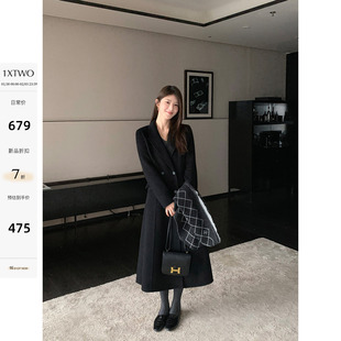 1XTWO 多伦多之夜 1OO羊毛双面呢大衣女高级感收腰长款西装外套