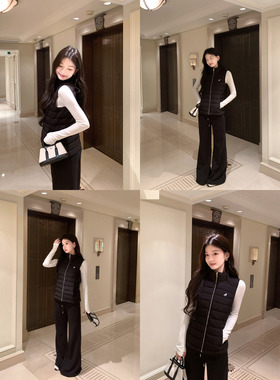 1XTWO 山茶白羽 白色立领羽绒马甲背心女修身轻暖无袖排骨羽绒服