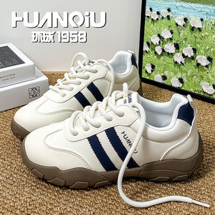 环球复古德训鞋女2026春季新款厚底轻便休闲米蓝色户外登山运动鞋