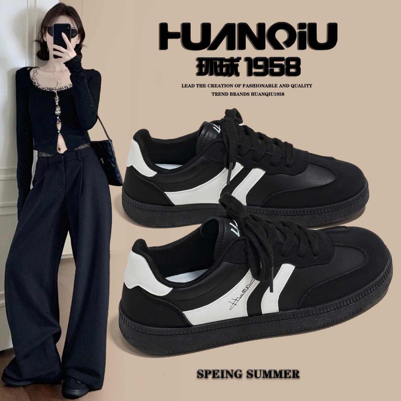 环球官方旗舰店休闲酷黑德训鞋女