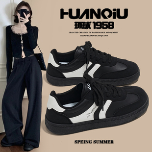 环球原创撞色2026时尚韩版舒适酷黑德训鞋女款秋季复古校园休闲鞋