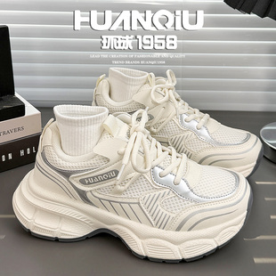 网面透气运动休闲鞋 春季 百搭炸街 女2026新款 环球厚底学院风老爹鞋