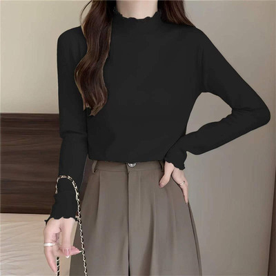 秋冬贴身半高领德绒保暖内衣女单件加厚长袖内搭打底小衫纯欲上衣