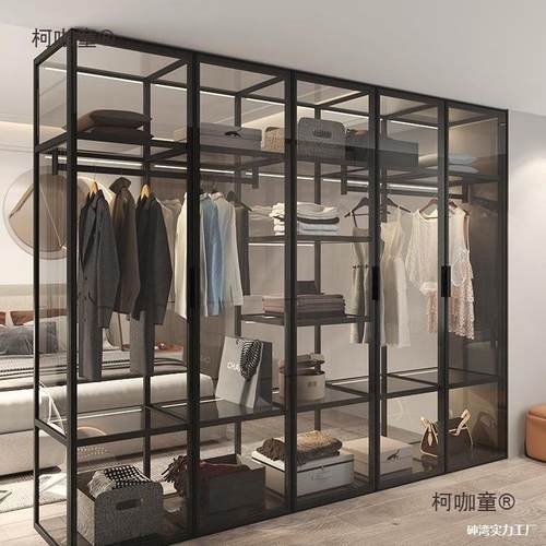 化玻璃衣柜铝合金开放式推拉门衣帽间轻奢简约平门衣橱柜子麦太保