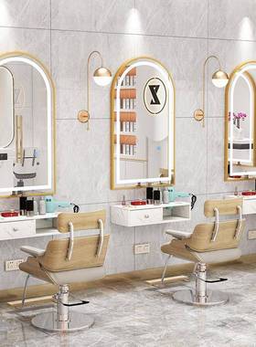 网红美发理发镜台发廊镜智能镜一体简约LED潮店专用挂墙灯剪发镜