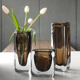 北欧轻奢创意简约网红玻璃花瓶玻璃摆件透明客厅插花花瓶高级感