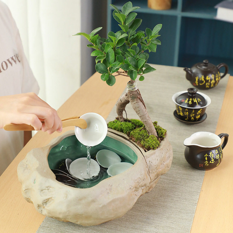 新款陶瓷花盆粗陶仿石头盆栽器皿水培铜钱草绿萝容器大号茶洗鱼缸