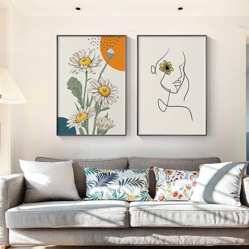 北欧客厅沙发装饰画小清新雏菊现代简约人物线条餐厅卧室组合壁画,收纳整理,烫衣板及配件,淘宝优惠券,粉丝福利购,淘宝优惠卷