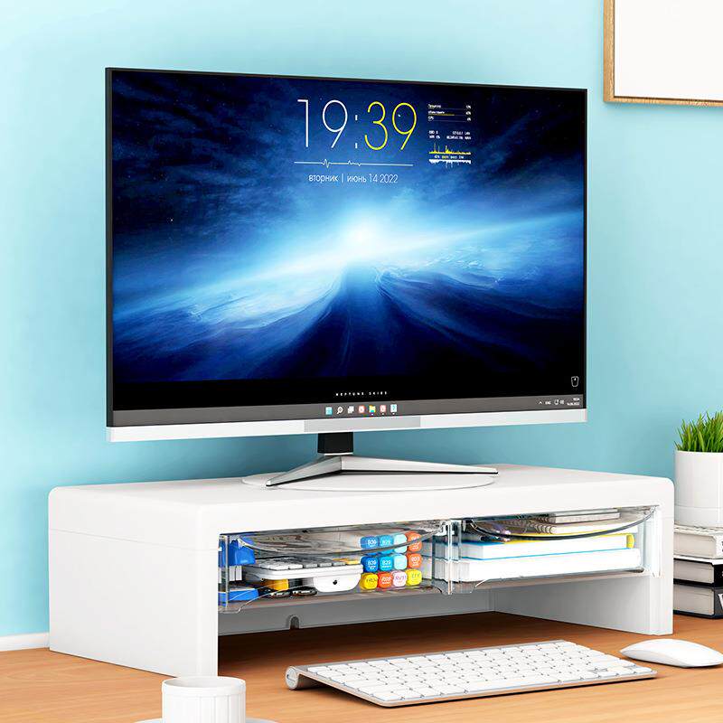 电脑增高架带抽屉护颈抬高办公室工位台式显示器置物架桌面收纳盒