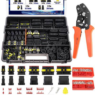 1008pcs盒装汽车防水连接器套件端子排氙气灯1-6孔线束插头接插件