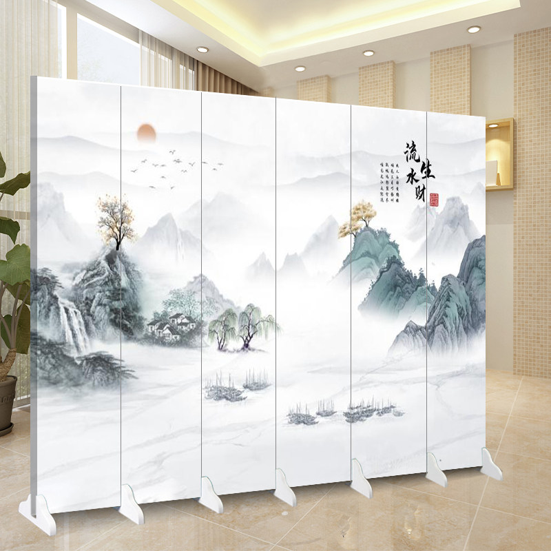 屏风客厅隔断帘双面落地折叠移动入户家用玄关办公室山水2024新款