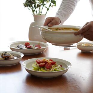 三分烧新中式简约创意白瓷七寸盘子餐厅家用陶瓷八寸深圆形菜盘