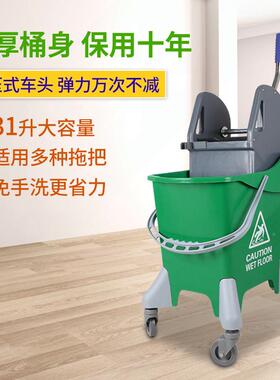 TOB白洗云加厚榨车拖把桶可排水商桶用免手拖地水墩布挤水压水柞