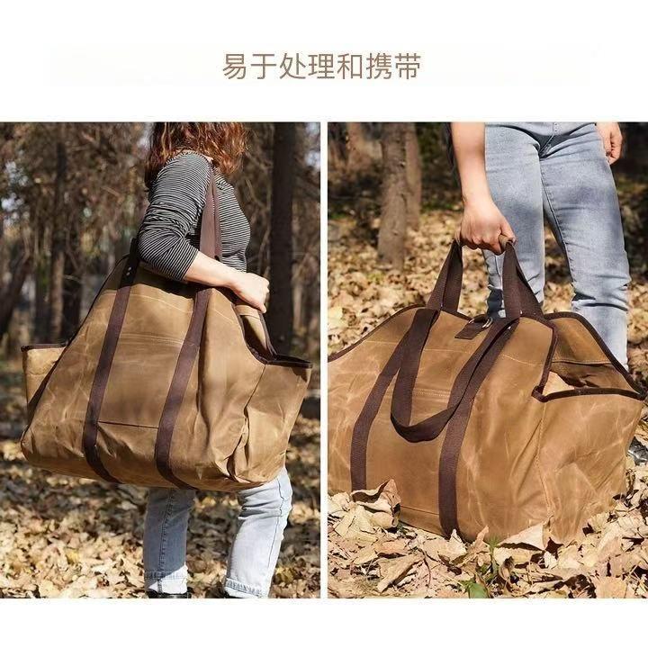 容OCD量携式柴收木纳袋大打蜡帆布手便提袋伐木袋野营用品户外柴