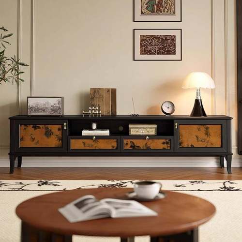 法式木客厅电视柜中古风实白香云纱玄蜡关茶木几组合设ZLT计师地