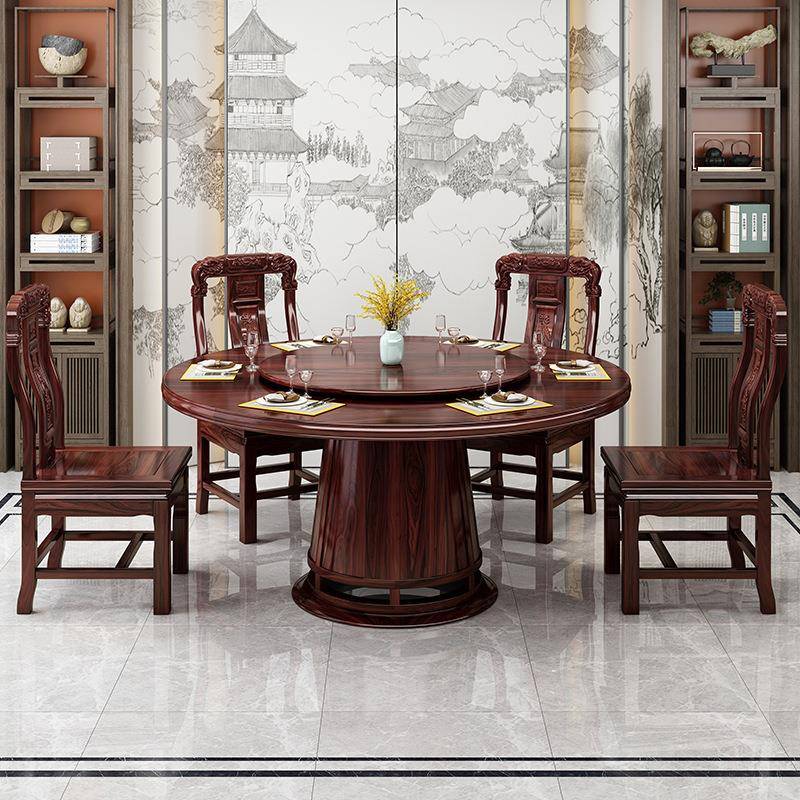木新中式花梨木实餐桌现代AKP简约餐厅饭店包厢家圆用客厅会古聚