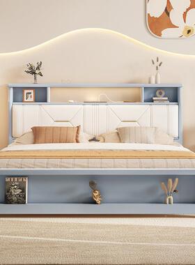 白色GZG实木床现代简约户.型小童奶油风美式18米双人床主卧1.2儿