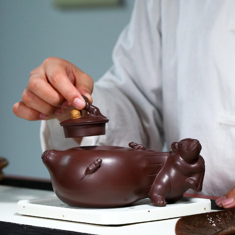 工宜兴名家原矿紫砂壶手五子全科茶壶工ACX艺师登制作生肖老鼠茶