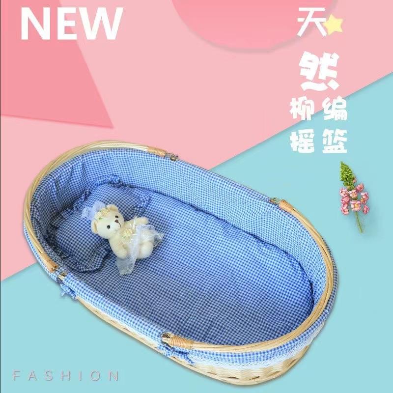藤载编婴儿摇篮生车安抚睡SRS篮宝宝床新儿便携手提篮床实木摇篮