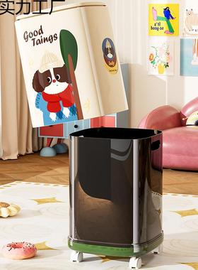 2025新UOK款带轮子垃桶卡通圾颜值家高用客厅室带盖双卧层按压收