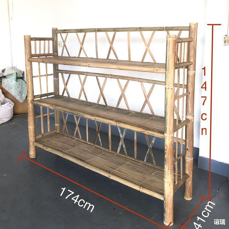 楠竹书架家用编织架子代简约置物柜多落地柜LCM书子竹层子衣帽现