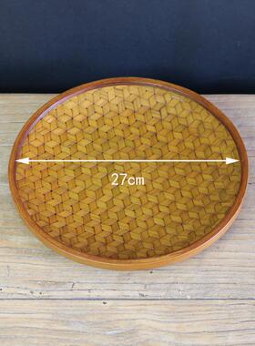 纯手物工竹水果盘，精M编织直径27C盘LXI子，植大漆编工艺
