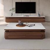 胡桃色中古风实木茶简约现代小户新型客组厅电视几柜81茶几合储物