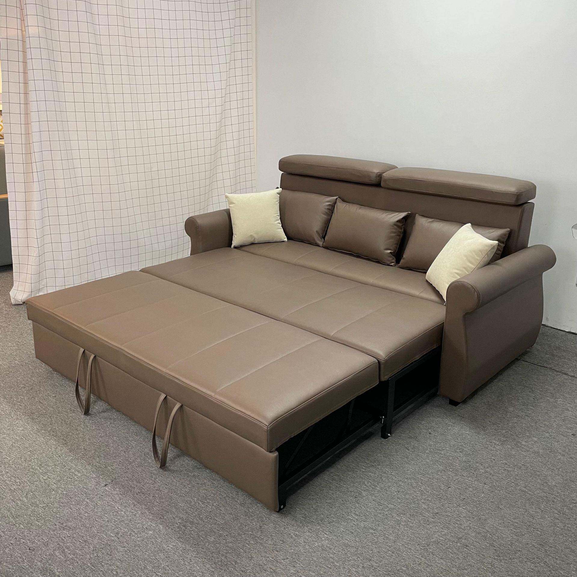 变棕色技布科双人发休闲大床模沙8250式换卧室客厅两用多功能沙发