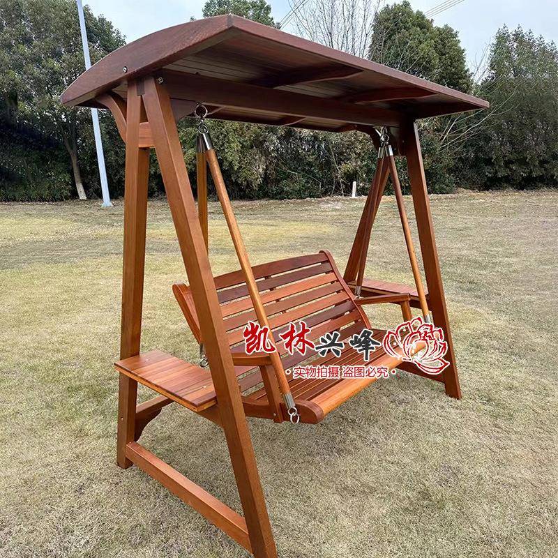厂家直供OES秋户外蓬千防腐木秋千吊椅休闲椅遮阳实棚公园带秋千