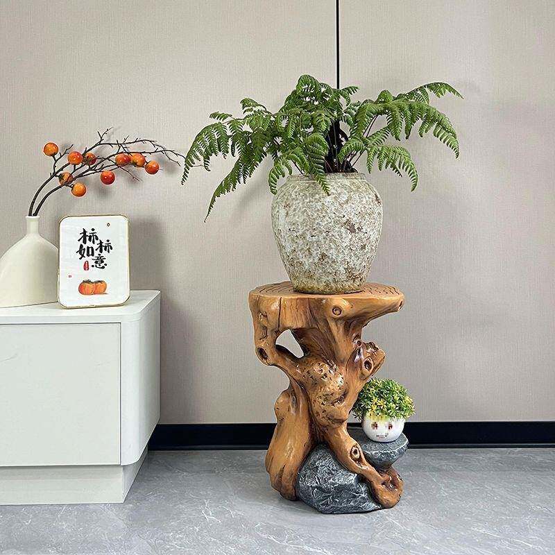 假山水泉摆件仿木根雕树脂喷WQK工艺品座花架底盆景置物流架装饰图片