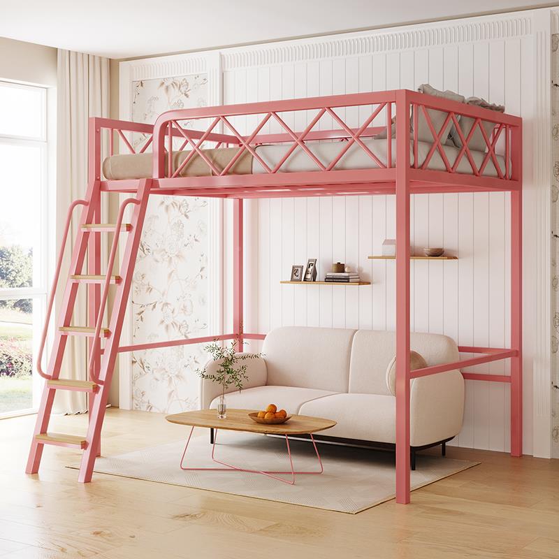 新款公出屋高架床小户型床上铺铁艺上床下桌复寓租式二USQ楼铁架