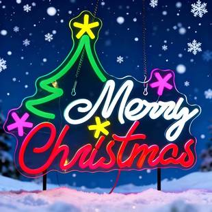 lred霓虹灯eryChWGQristmas圣M诞树母圣字诞节快乐装饰