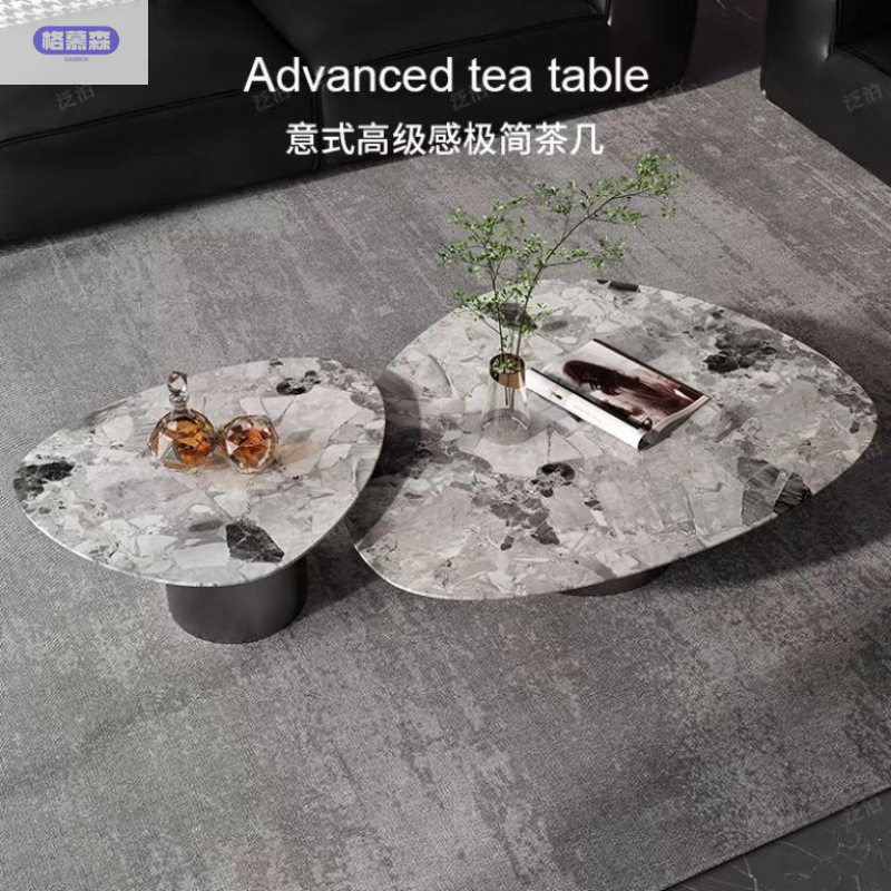 意式简约轻奢高端大理石家用茶几三角形大小组合别墅客厅