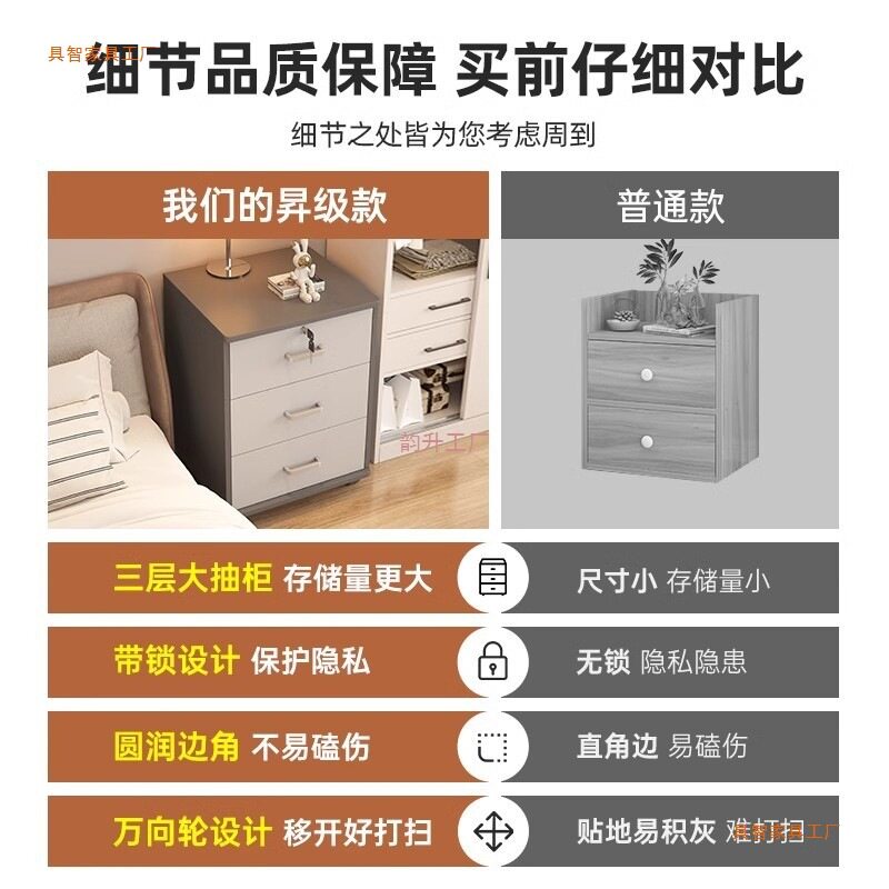 床头柜带锁简约现代家用卧室床边出租屋收纳移动置物储物柜子板式