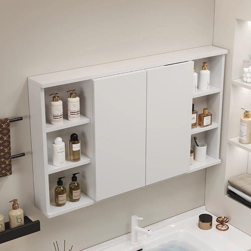 Kh卫生间墙奶油风多层CUK实x木隐藏折叠智能单挂式风水镜带独毛巾