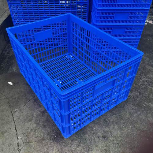 带轮塑料框蓝色塑料筐长方形加厚快递筐服装厂周转筐胶框镂空