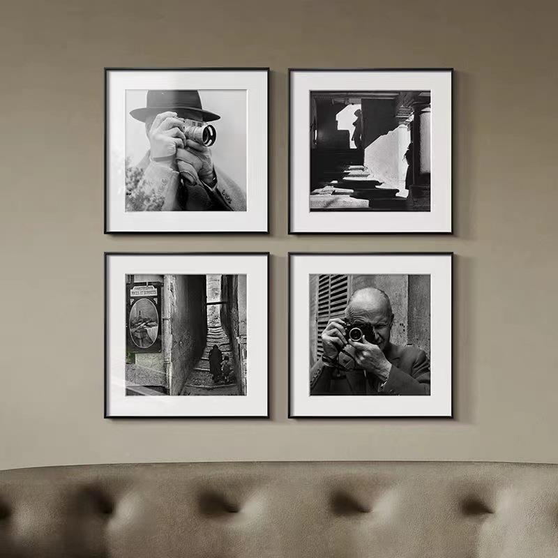 布松现画代简约列黑白人物关摄影集装饰客厅玄怀旧样SAF板间组合