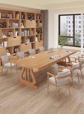 BUU双实木大板桌客厅双人学习桌层画书房书法桌学生绘书长条桌工