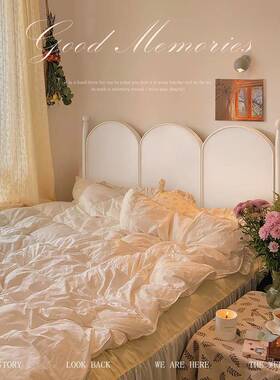 法式主实木床白色代简油约1.8M主卧室奶现风床CEK双人床复古美式