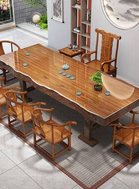 壶大整板实木板茶桌椅组合新一中式原木茶几办MOH公室茶台烧水茶